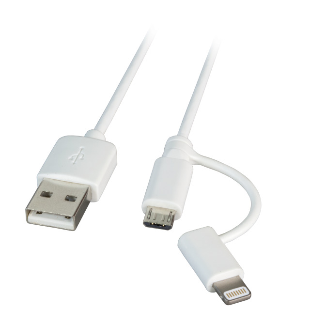Kabel USB2.0, 1.0m, A(St)/B(St)&plus;Lightning(ST), weiß,