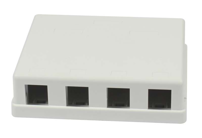 Patch Panel  4xTP-TP(Kupplung),CAT6A, incl.Keystone Slim-line 20mm, Aufputz ABS, Weiss, Synergy 21,