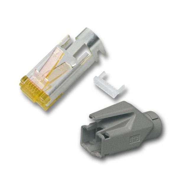 TP-Stecker STP Hirose,CAT6A(TM31),  1-Stück,incl.Knickschutz, Grau