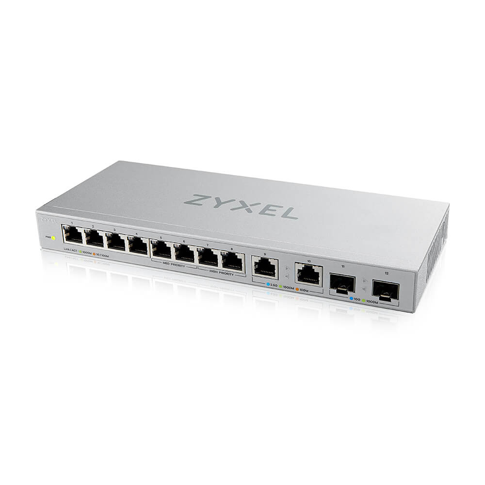 Zyxel Switch XGS1010-12, 8x Gigabit Ports, 2x 2.5G, 2x 10G SFP&plus;, unmanaged, lüfterlos