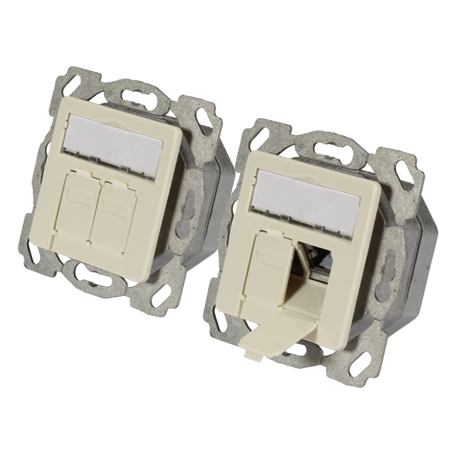 Dosen TP,UP, 2-fach, CAT6A, 500Mhz, weiss, Kabeleingang Waagrecht,RAL9010
