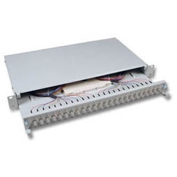 LWL-Patchpanel Spleisbox,19", 24xST, 50/125um,ausziehbar,OM4, vorkonfektioniert,