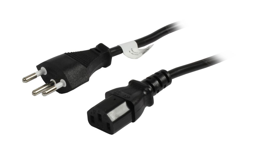 Netzkabel 230V Schweiz(Stecker)J12/Kaltgeräte IEC-C13(Buchse), 2m,Black., Synergy21