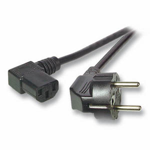Netzkabel 230V Schutzkontakt CEE7(Stecker)->Kaltgeräte IEC-C13(Buchse) 90°,, 3m,Black