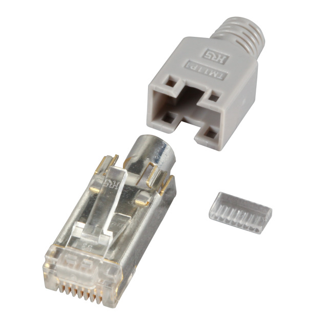 TP-Stecker STP Hirose,CAT5e(TM11),100-PACK,grau, incl.Tülle/Einführhilfe