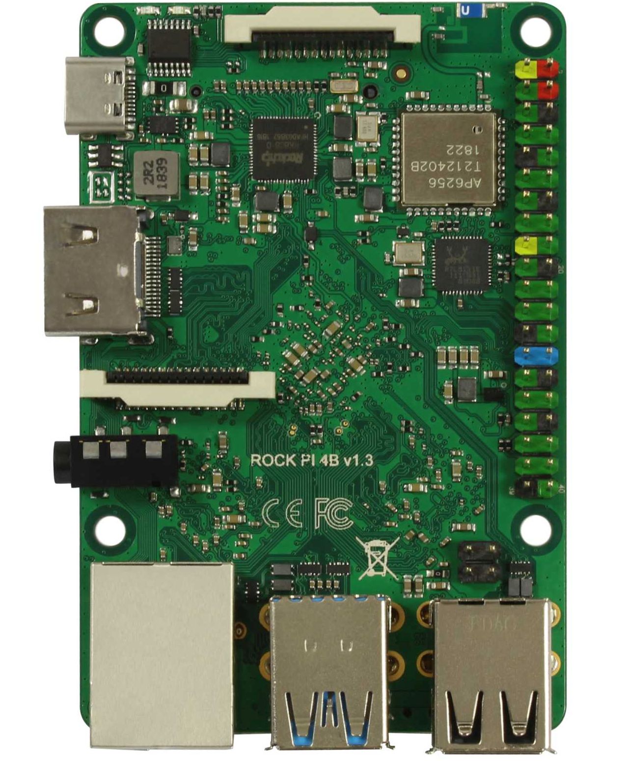 Rock Pi 4 Model B 4GB V1.4 (mit Dualband 2,4/5GHz WLAN/Bluetooth 5.0) mit UFL Stecker