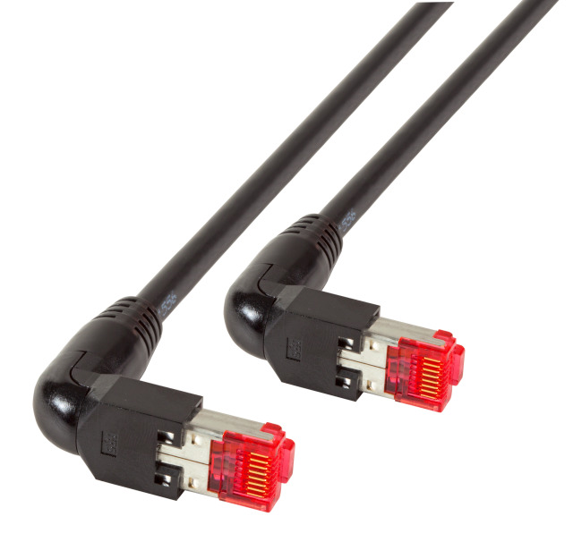 Patchkabel RJ45-gewinkelt, CAT6A, 1000Mhz,  2m schwarz, PIMF(S-FTP(SF/UTP)), Draka,