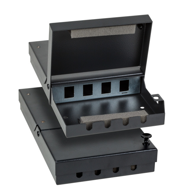 Keystone,Modulträger, Patchpanel für  4xTP-Modul, Aufputz, Metallklappbox