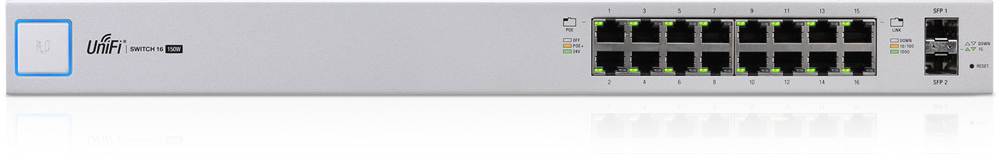 Ubiquiti UniFi Switch / 16 Ports / 150W / POE&plus; / 2 SFP / US-16-150W 