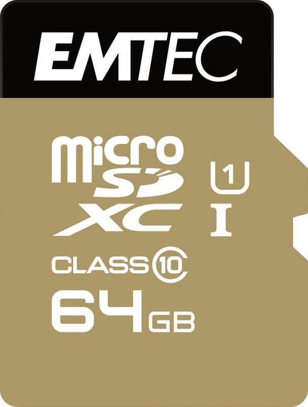 Flash SecureDigitalCard (SD)  64GB *EMTEC* microSDXC 64GB EMTEC &plus; Adapter CL10 Gold&plus; UHS-3 95MB/s Blister