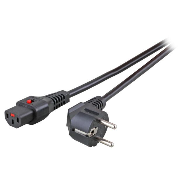 Netzkabel 230V Schutzkontakt CEE7(Stecker)->Kaltgeräte IEC-C13(Buchse), 3m,Black IEC Lock