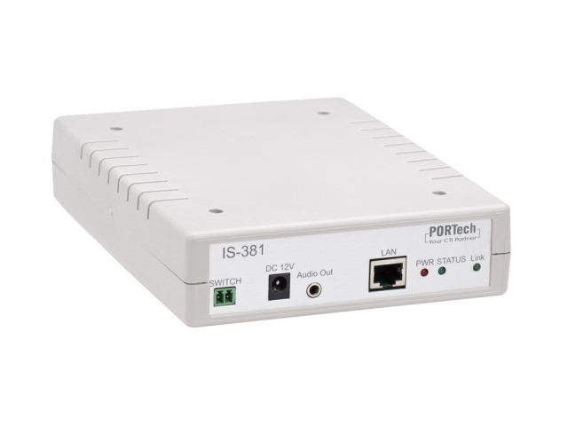 Portech VoIP SIP IP Gateway IS-381 1 Port IP Gateway 1x 3,5mm Outputs, 1x NO-Contacts