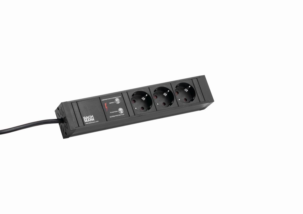 Bachmann Tischsteckdose, 3xDosen(CEE7)->Stecker(CEE7), ÜSS, 2m, schwarz, CONNECT LINE,