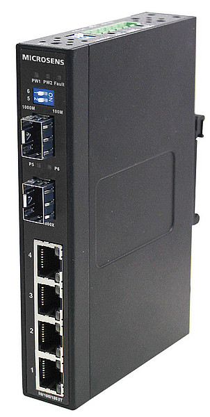 Microsens Entry Line Switch industrial Giga 6port, 4x RJ45 PoE&plus;, 2 x SFP, MS657203PX