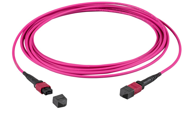 LWL-MTP®-Female Patchkabel OM4 LowLoss, 12 Faser, Typ A 1:1, erika-violett,   7.5m
