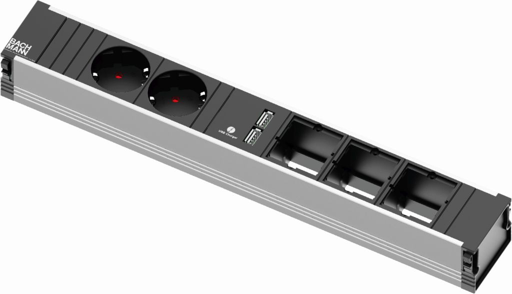 Bachmann CONI Steckdosenleiste 2xSchutzkontaktdosen, 1xUSB Charger 3xCustom Modulaufnahme