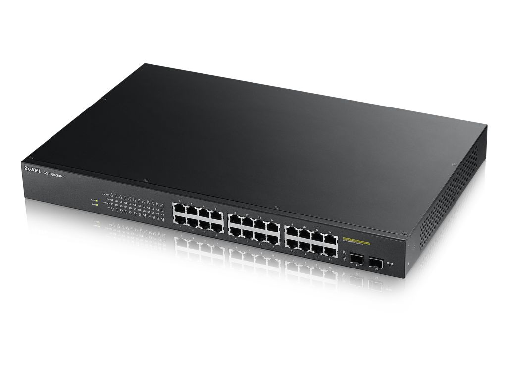 Zyxel Switch GS1900-24HPV2, 24x Gigabit PoE Ports, 2x SFP, smart managed, L2, 170W